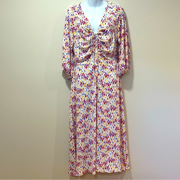 ANTHROPOLOGIE Traffic People Elegant Summer Dress Tie Front Size Small Geometric - Picture 1 of 10